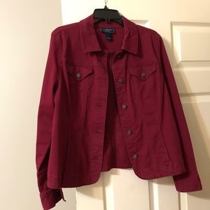 Charter Club maroon jean jacket. Size L. Excellent condition.